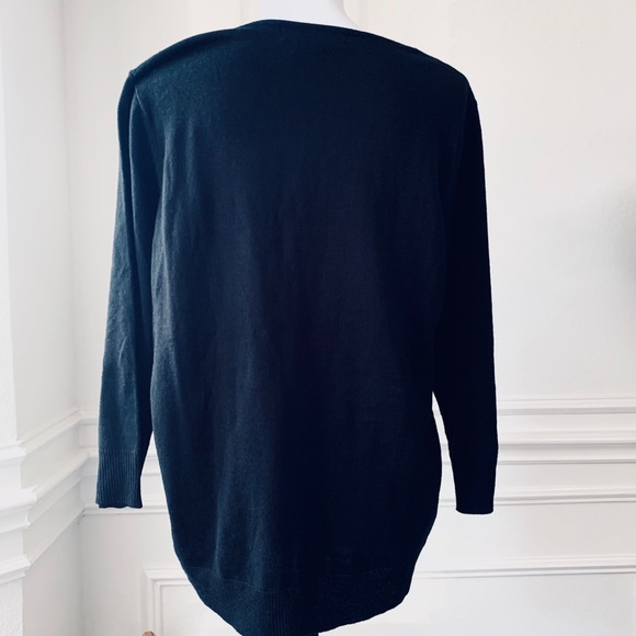 SEVENTH AVENUE BLACK KNIT CARDIGAN SWEATER WITH PEARL DESIGN - Picture 2 of 10